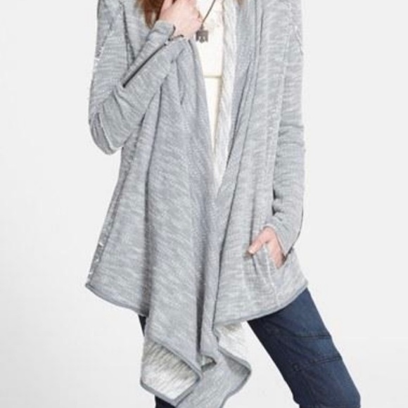 Free People In The Loop Open Front Long Heather Gray Draped Cardigan Sz XS - Picture 4 of 11